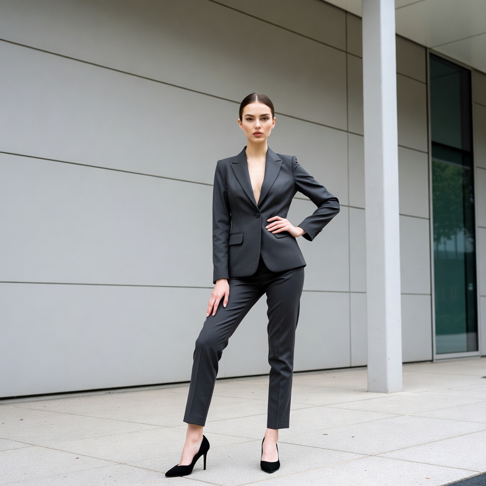 Model poses in business suit outside building Model poses in business suit outside building