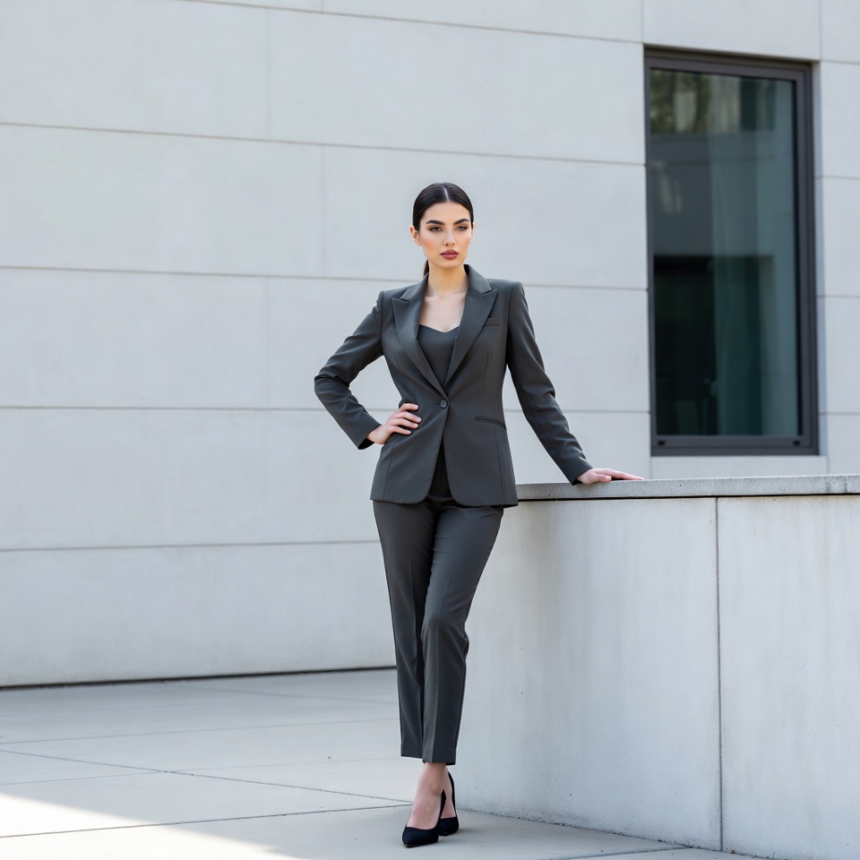 Businesswoman poses in modern building Businesswoman poses in modern building