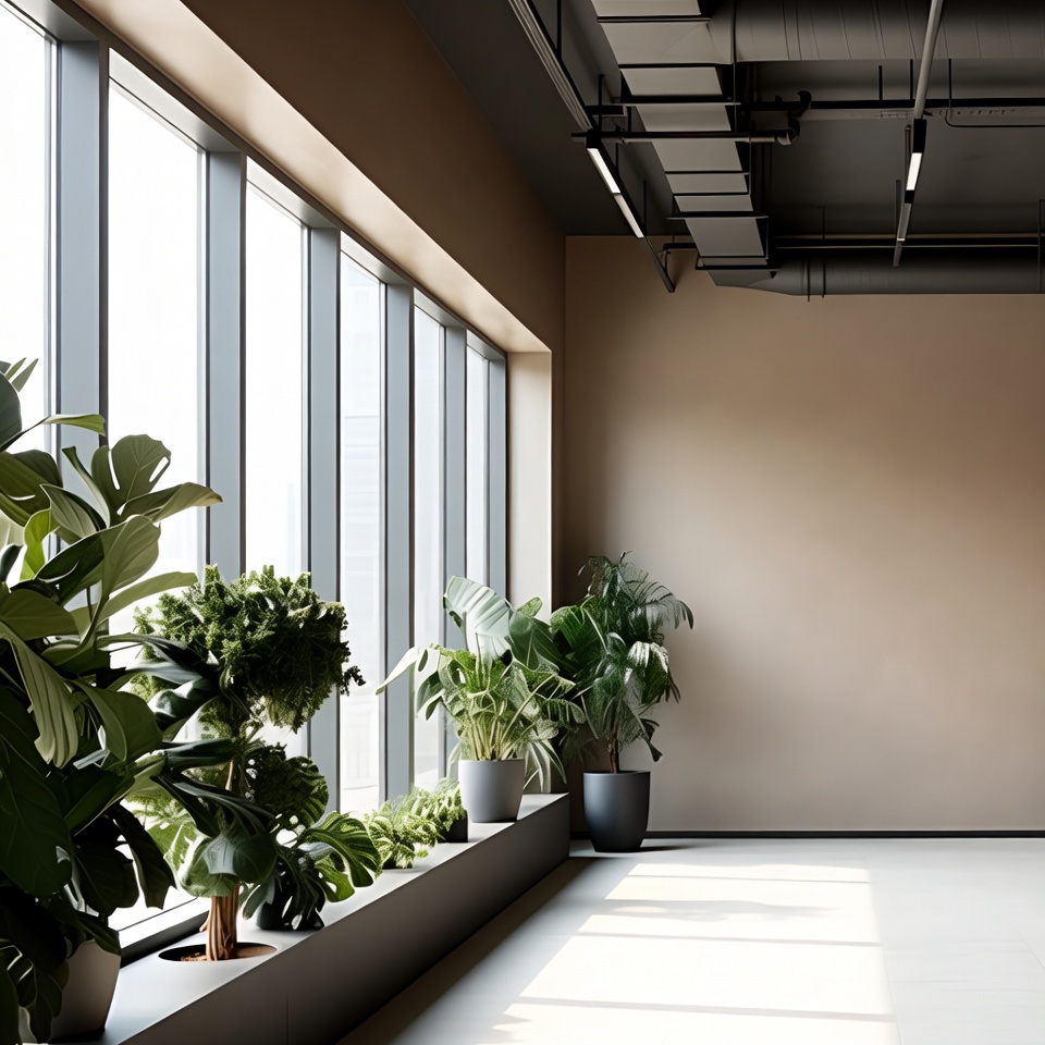 Modern interior with plants and light Modern interior with plants and light