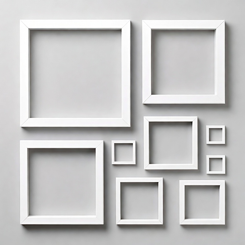 Arrangement of white picture frames on wall Arrangement of white picture frames on wall