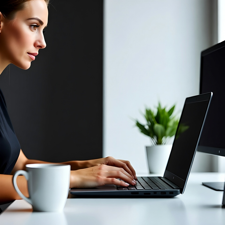 Working at a desk in an office Working at a desk in an office