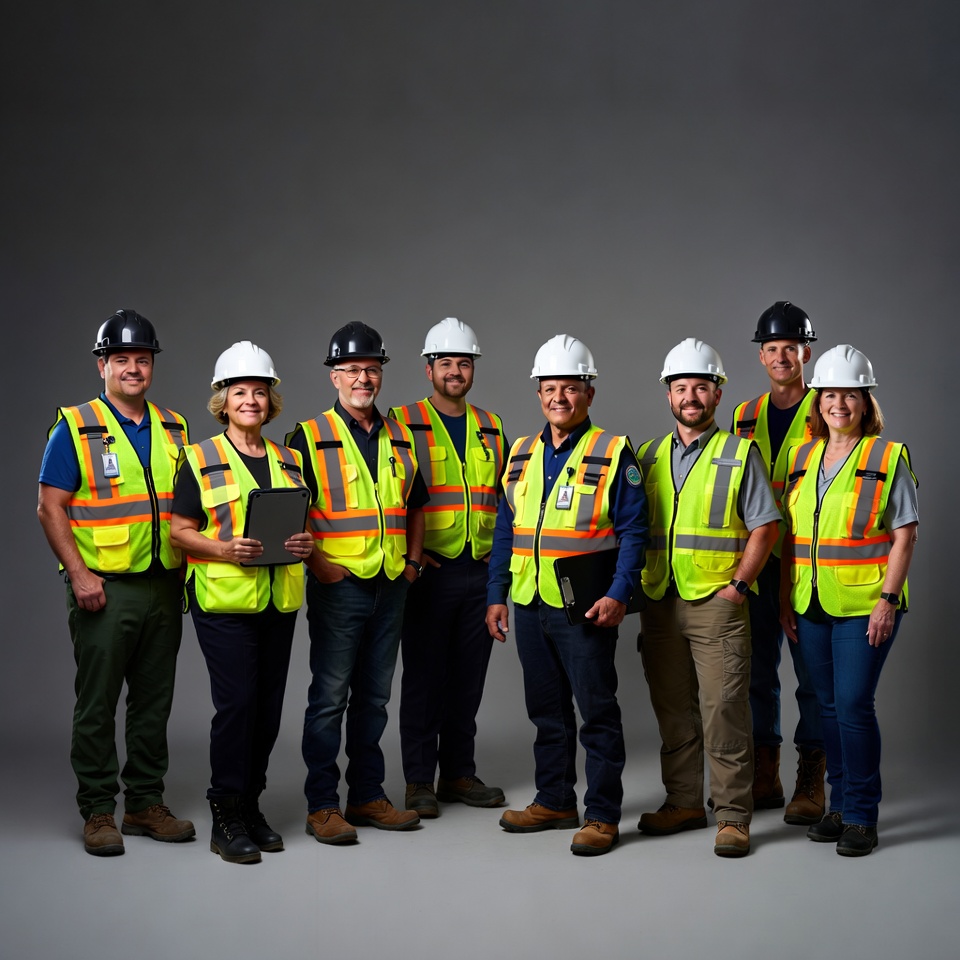 Group of workers in safety gear Group of workers in safety gear