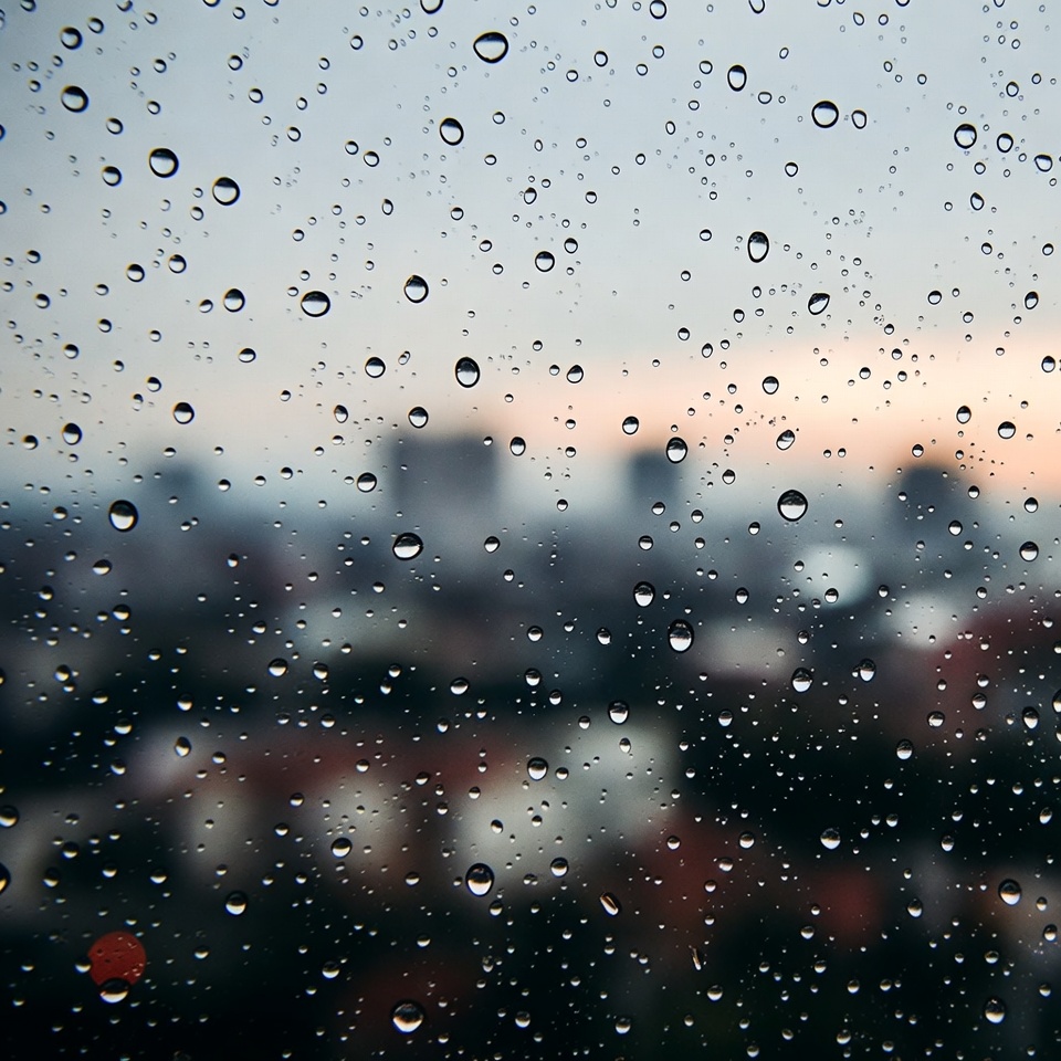 Rain droplets on glass window in city Rain droplets on glass window in city