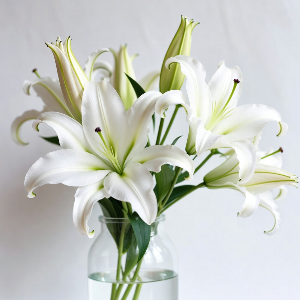 White lilies in clear vase White lilies in clear vase