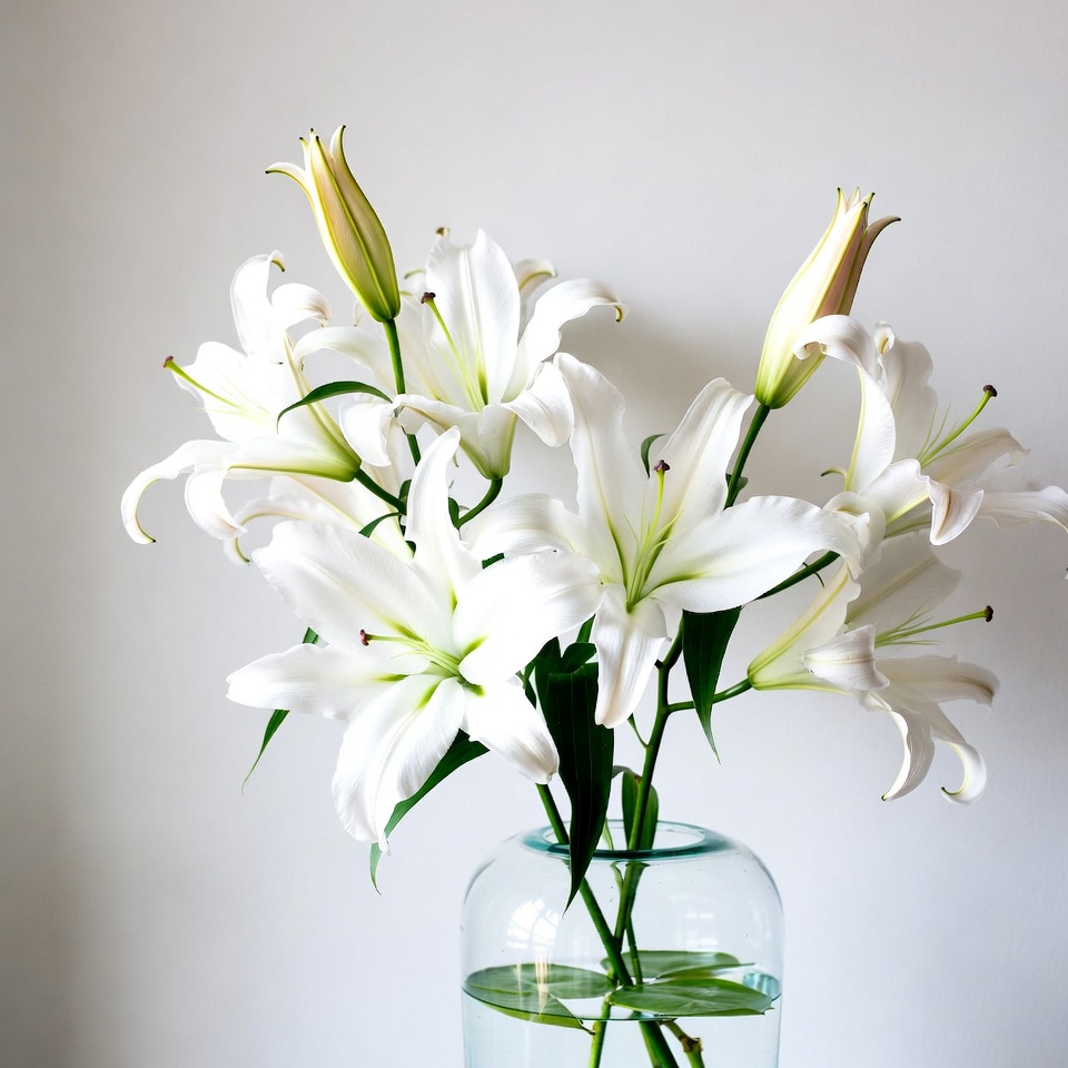 White lilies in a clear vase White lilies in a clear vase