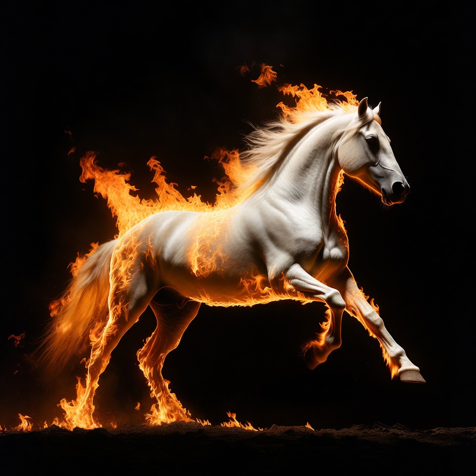 Horse running through flames at night Horse running through flames at night
