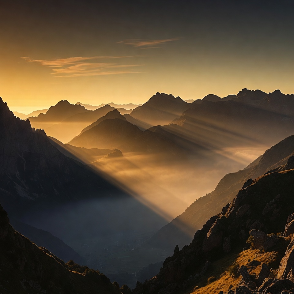 Sunrise over mountain valley landscape Sunrise over mountain valley landscape