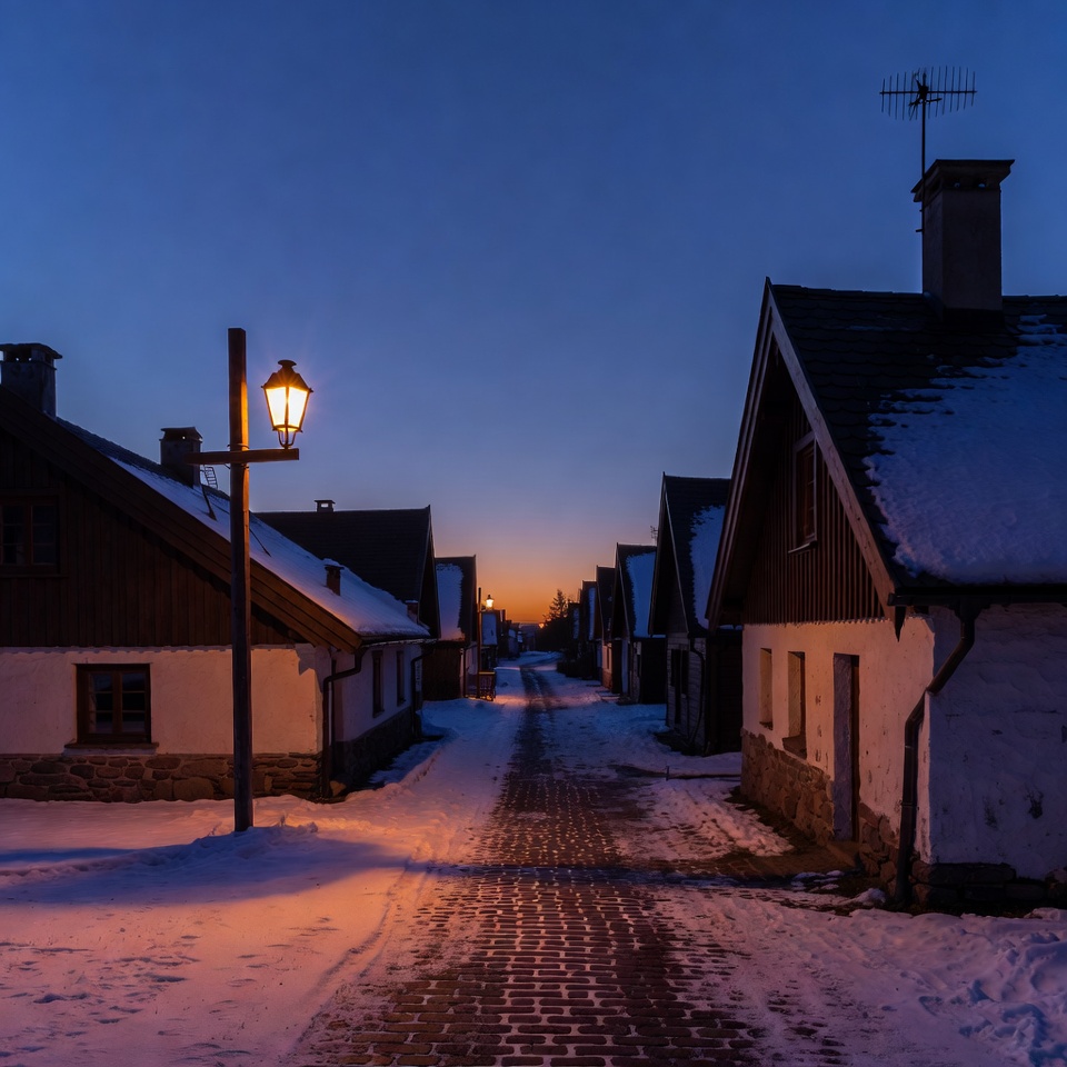 Village street at dusk Village street at dusk