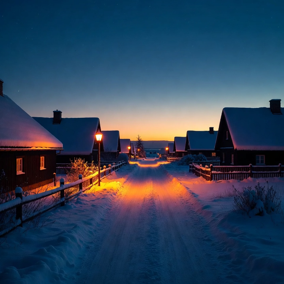 Winter evening in a snowy village Winter evening in a snowy village