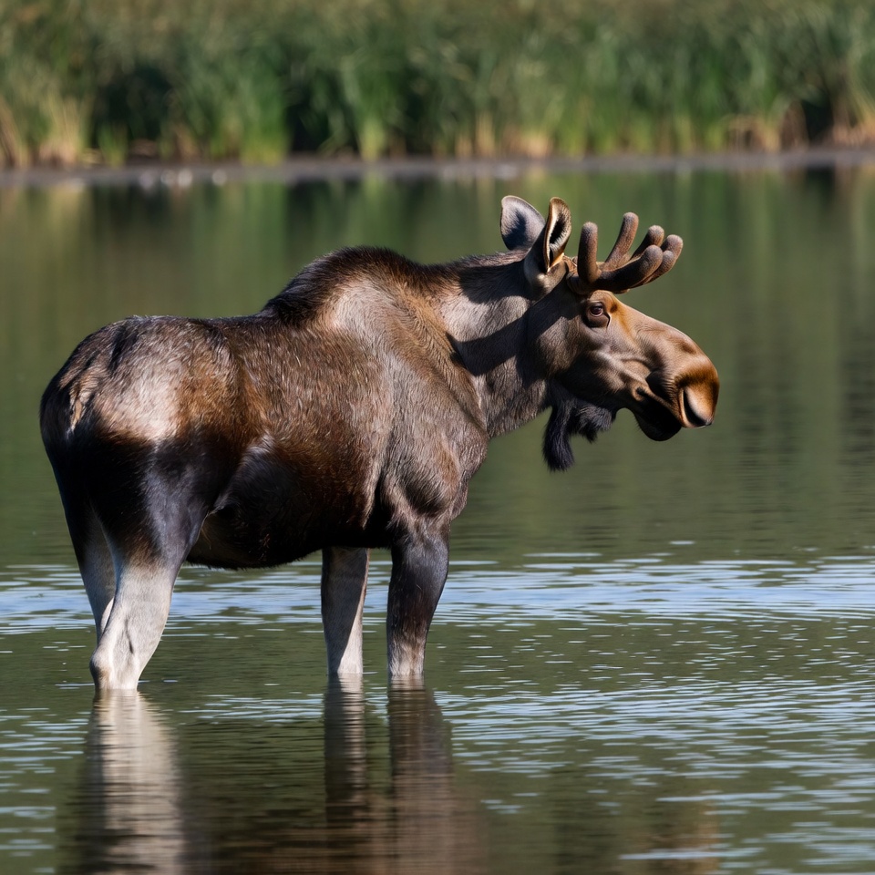 Moose standing in water at a lake Moose standing in water at a lake
