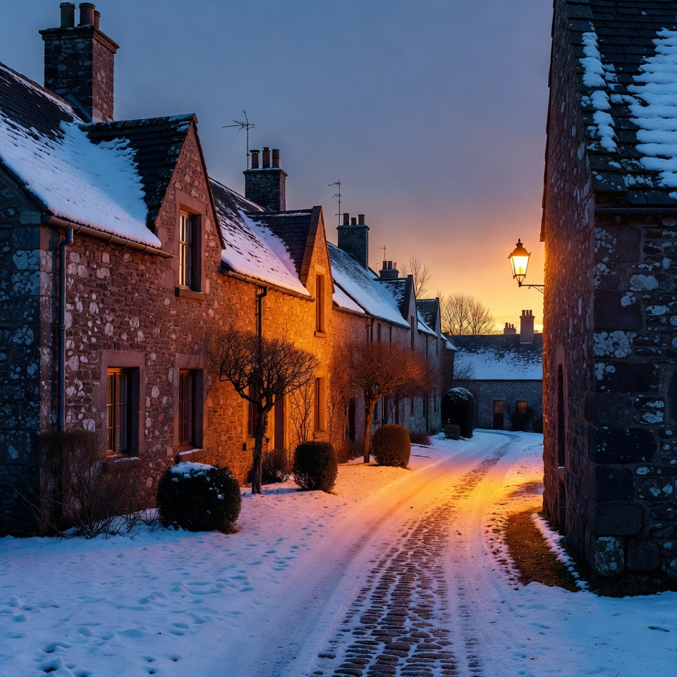 Winter evening in a quiet village Winter evening in a quiet village