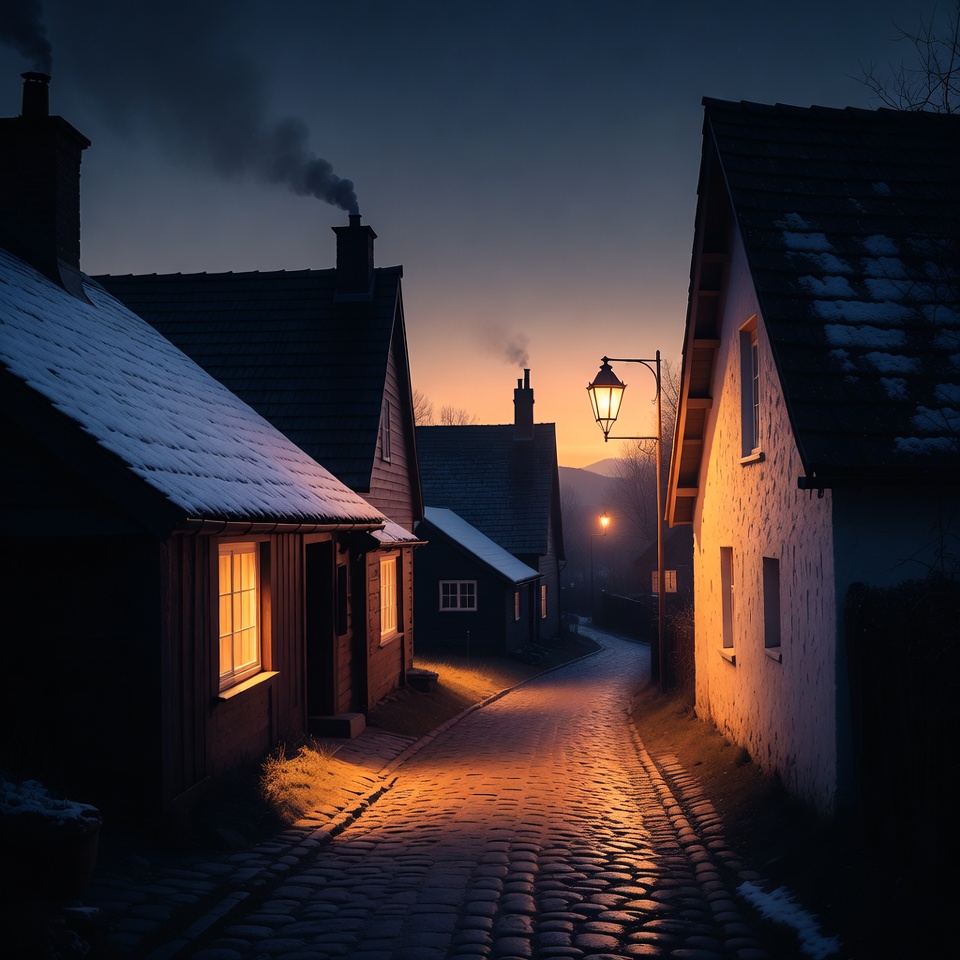 Evening street in a small town Evening street in a small town