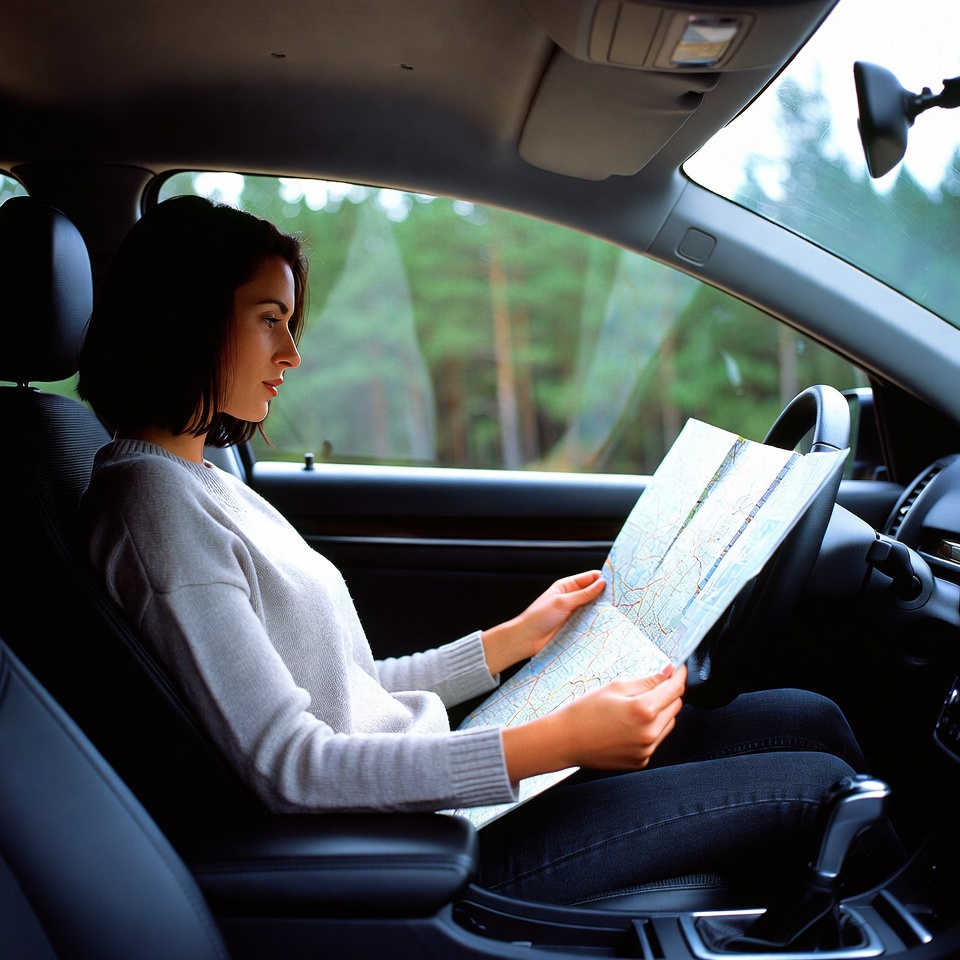 Looking at a map inside a car Looking at a map inside a car