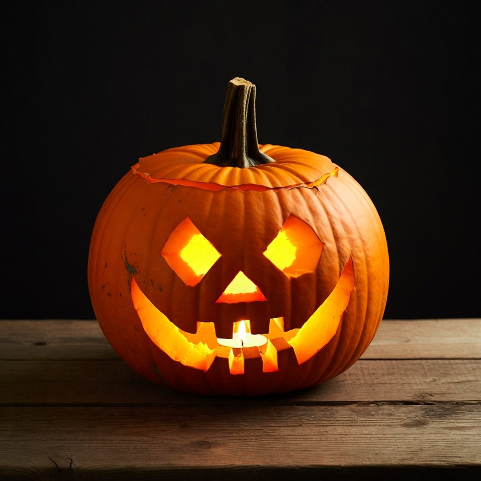 Carved pumpkin with light at night Carved pumpkin with light at night