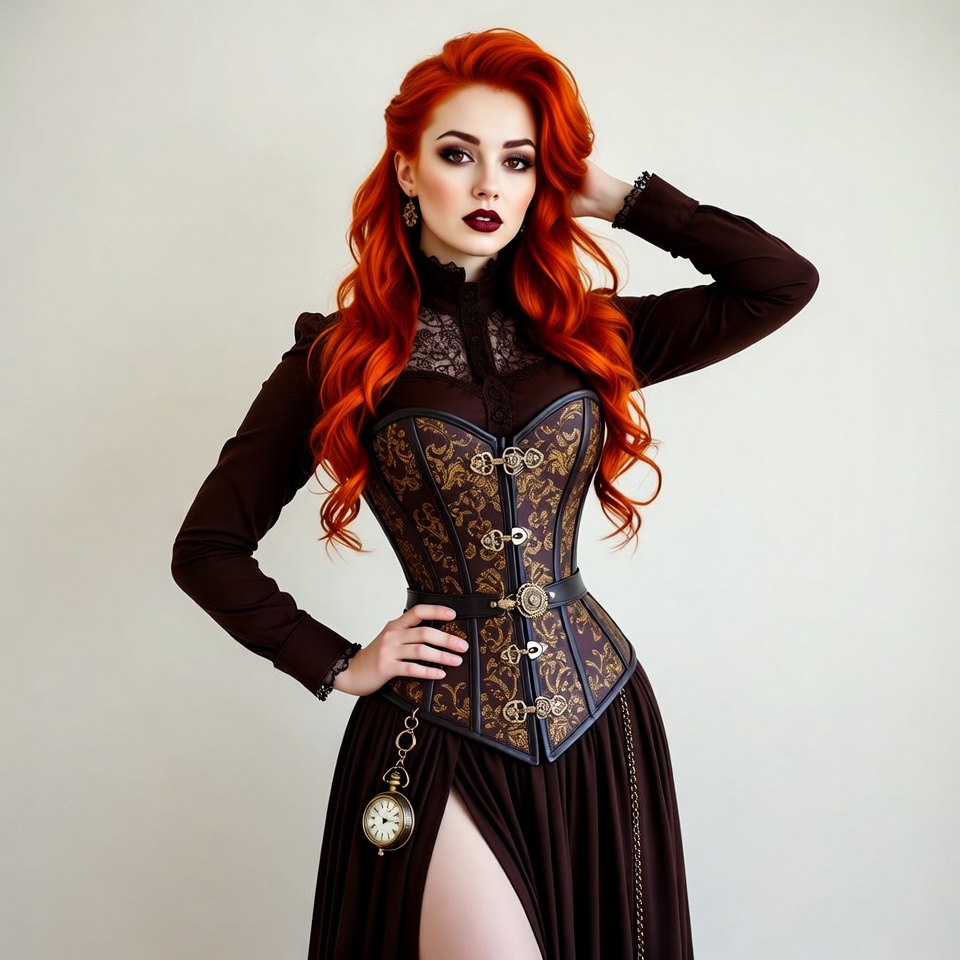 Woman in corset with clock accessory Woman in corset with clock accessory