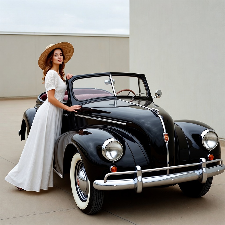 Classic car portrait with woman Classic car portrait with woman
