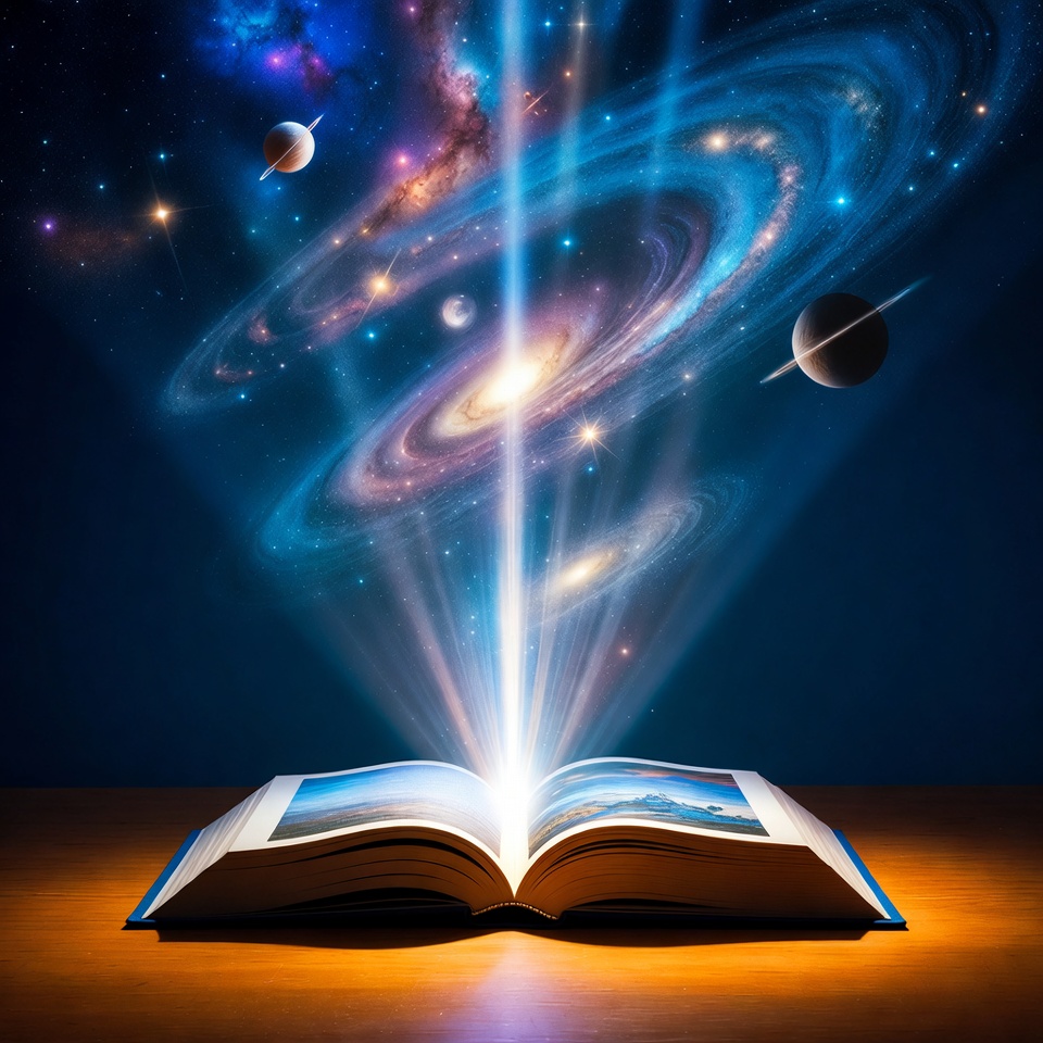 Book opens to universe Book opens to universe