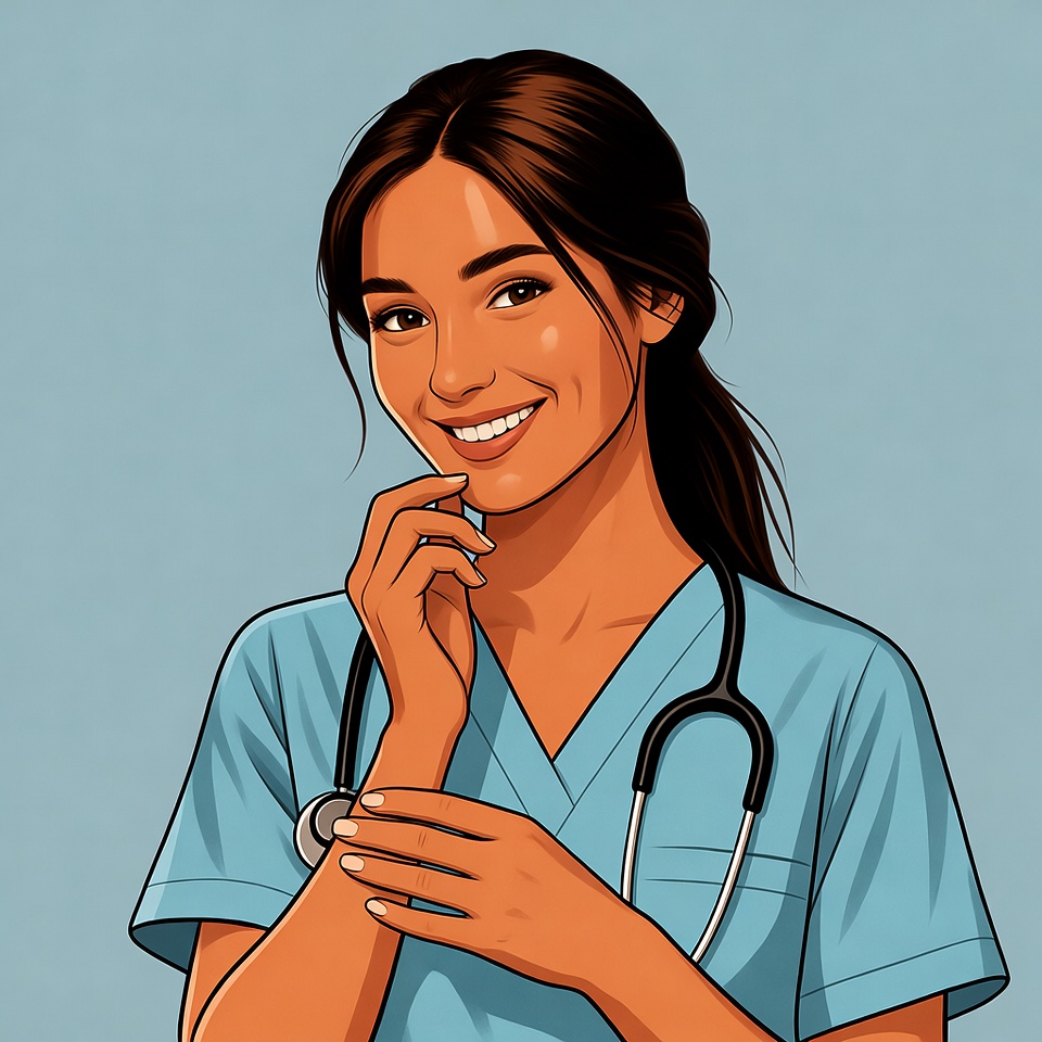 Smiling nurse with stethoscope in scrubs Smiling nurse with stethoscope in scrubs