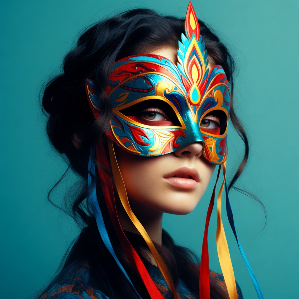 Colorful mask worn by woman Colorful mask worn by woman
