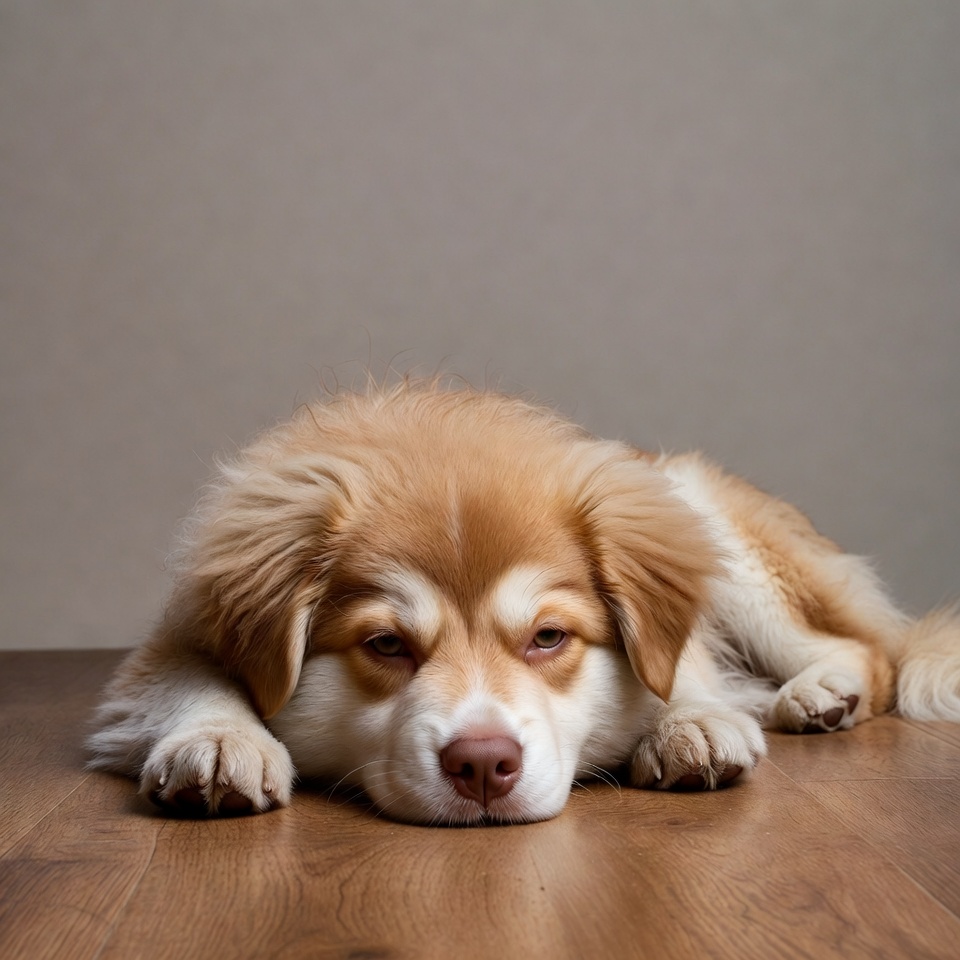 Dog resting on wooden floor Dog resting on wooden floor