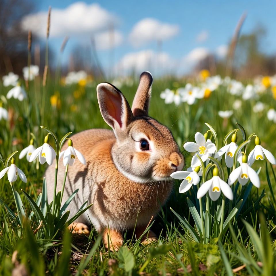 Rabbit in spring flowers Rabbit in spring flowers