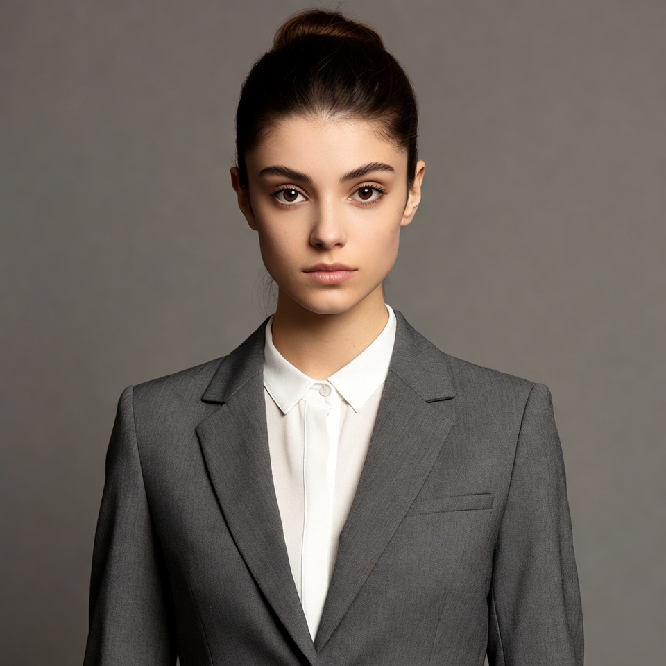 Young woman in gray suit Young woman in gray suit