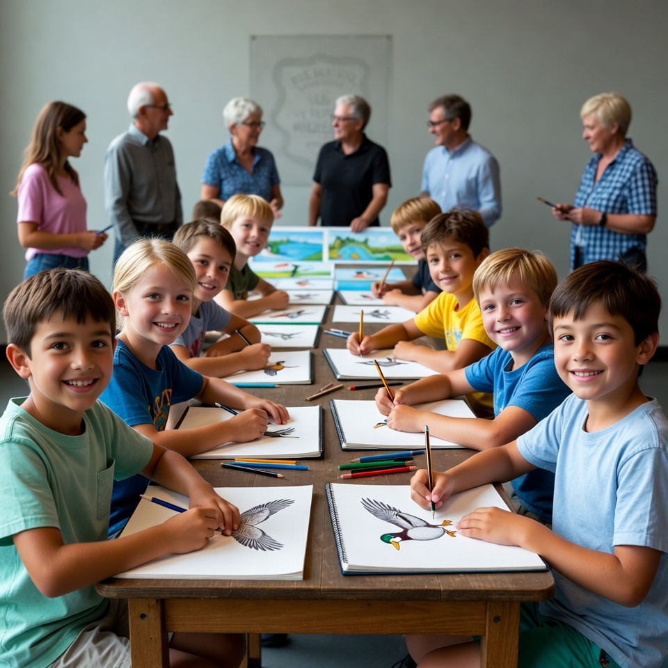 Kids drawing birds in classroom activity Kids drawing birds in classroom activity