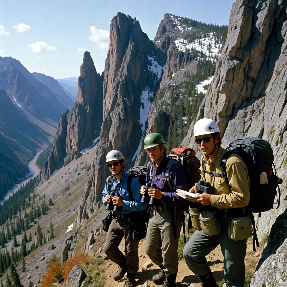Hikers exploring mountain landscape in daytime Hikers exploring mountain landscape in daytime