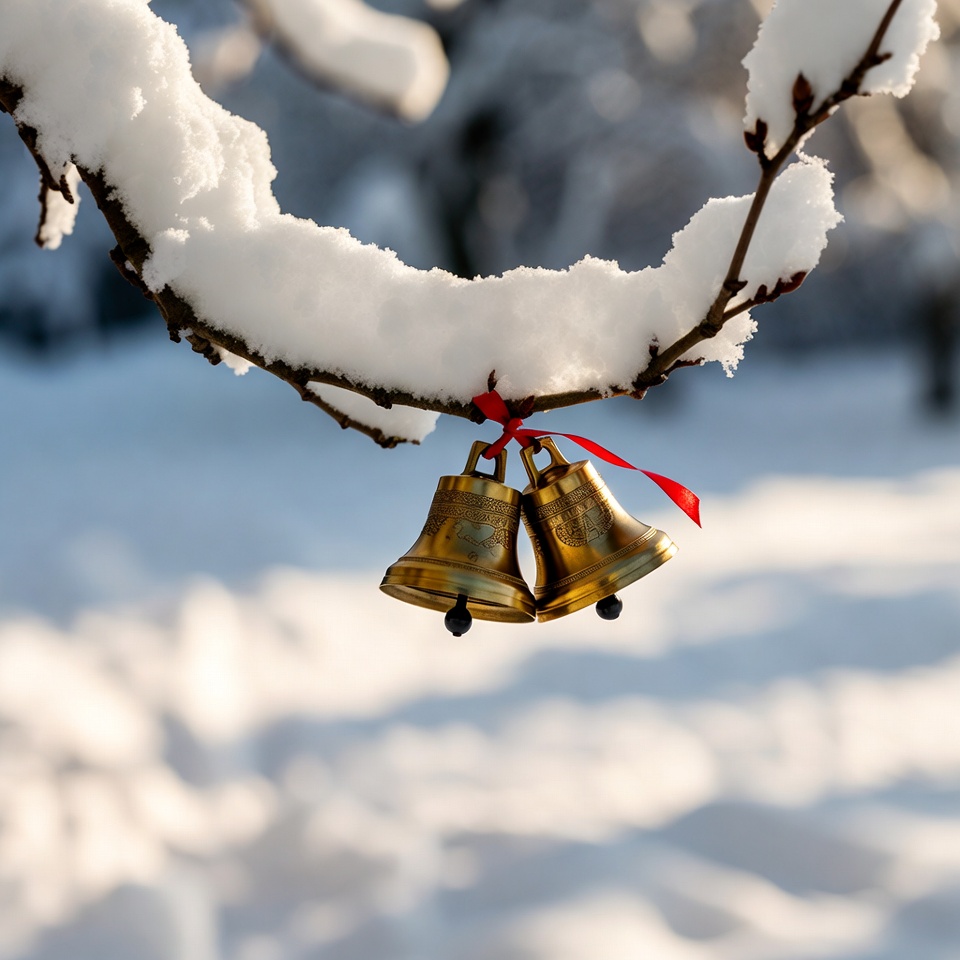 Bells hanging on a snowy branch Bells hanging on a snowy branch