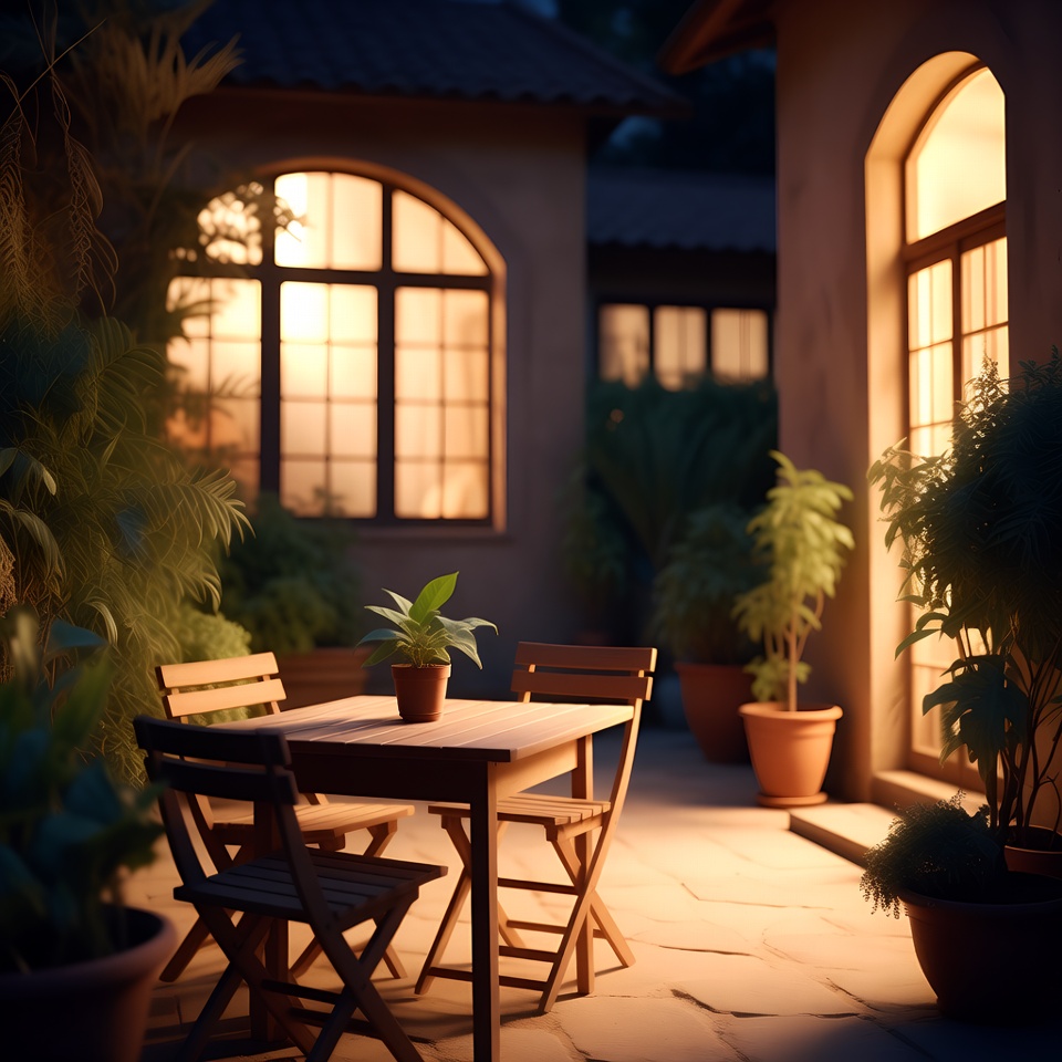 Dinner at outdoor table at night Dinner at outdoor table at night