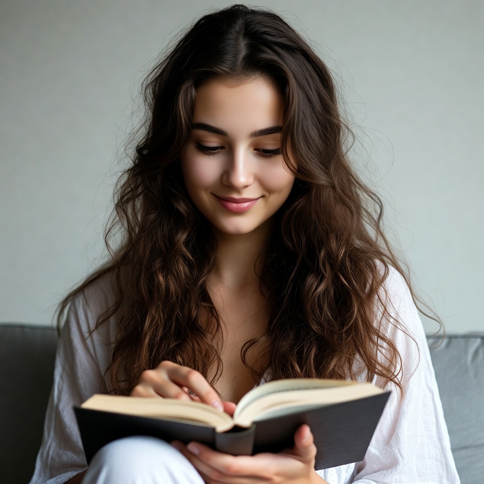 Woman reading a book indoors Woman reading a book indoors