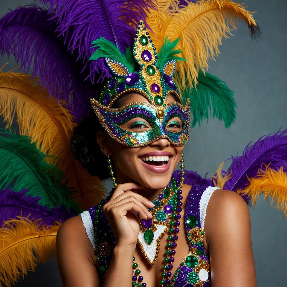 Woman in colorful mardi gras costume Woman in colorful mardi gras costume