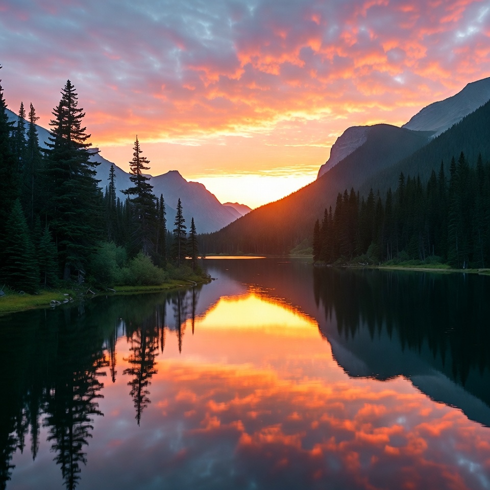 Sunset over mountain lake Sunset over mountain lake
