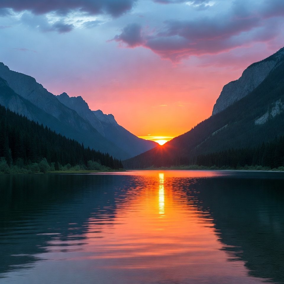 Sunset over the lake in the mountains Sunset over the lake in the mountains