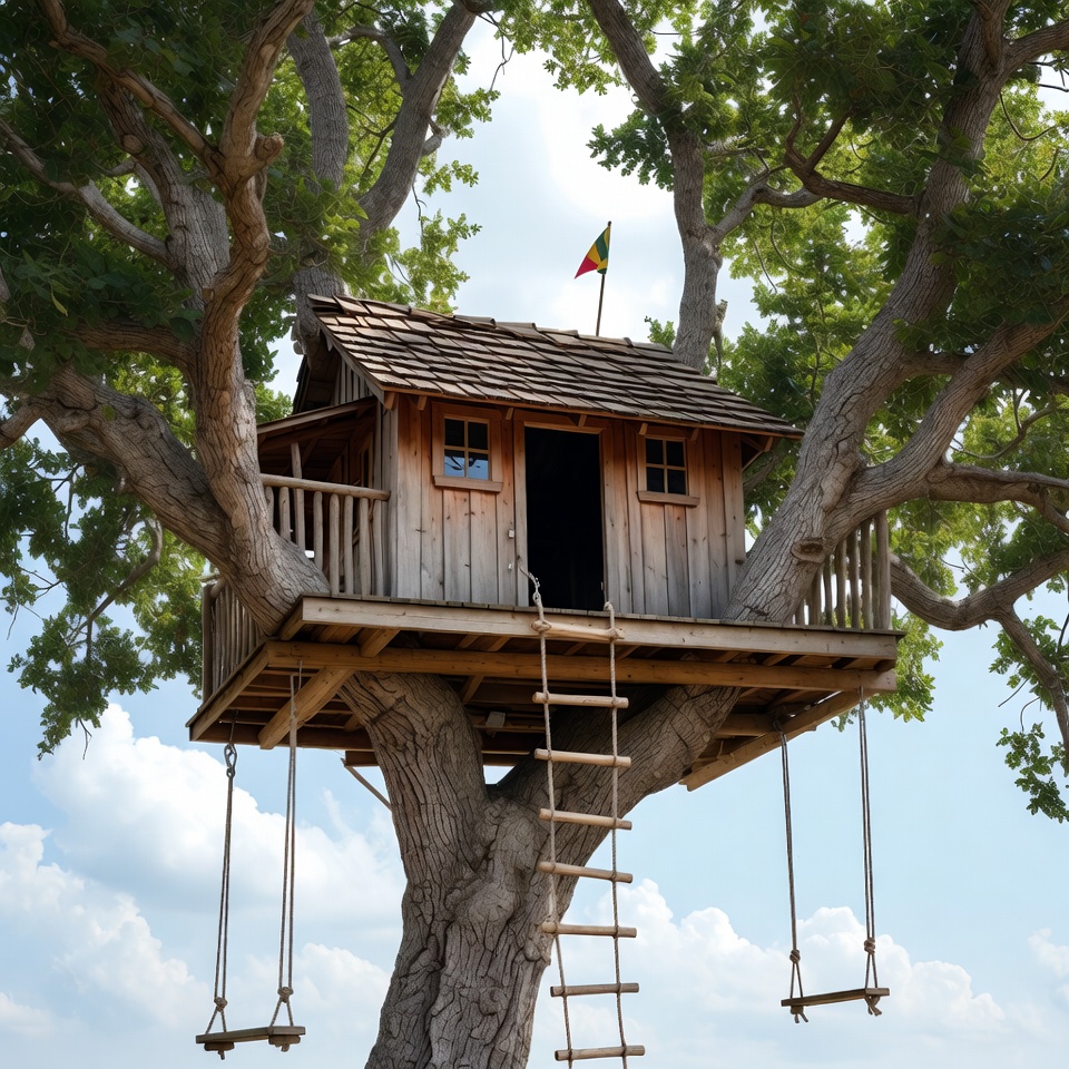 Tree house built in a large tree Tree house built in a large tree