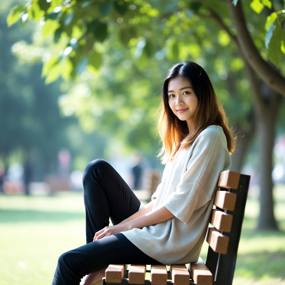 Young woman sitting in park Young woman sitting in park