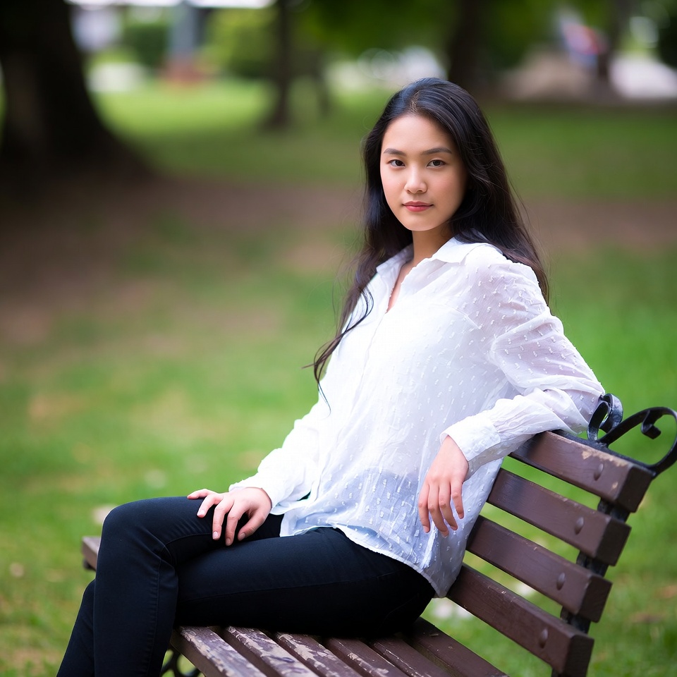 Young woman sitting on a park bench Young woman sitting on a park bench