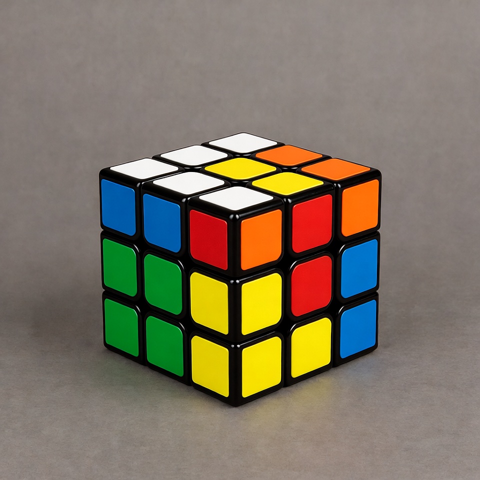 Classic rubik's cube on a gray surface Classic rubik's cube on a gray surface