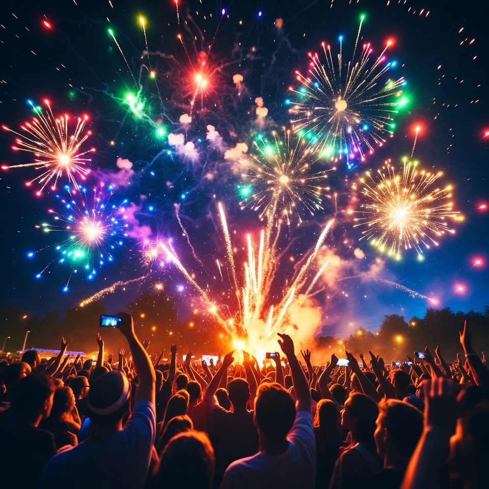 Colorful fireworks light up night sky Colorful fireworks light up night sky