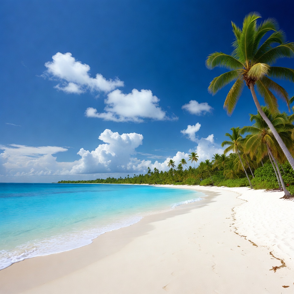 Beach with clear water and palm trees Beach with clear water and palm trees
