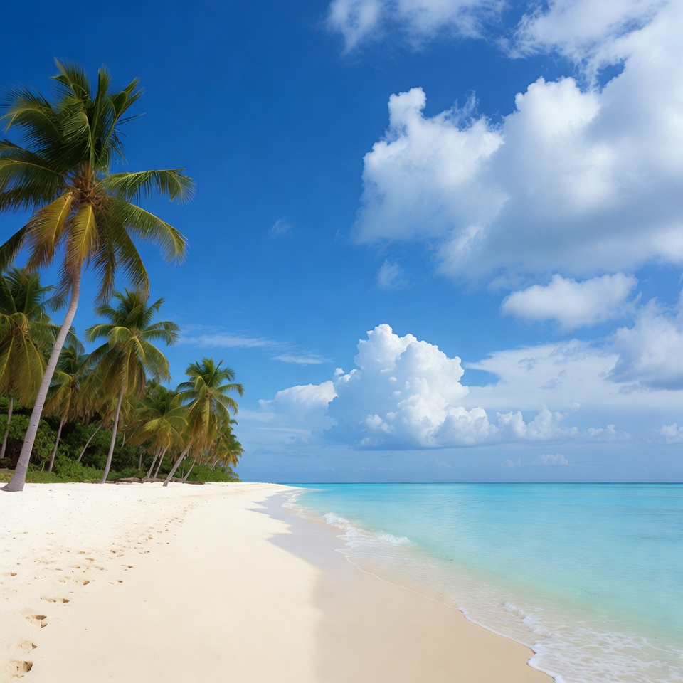 Tropical beach with palm trees and blue sky Tropical beach with palm trees and blue sky
