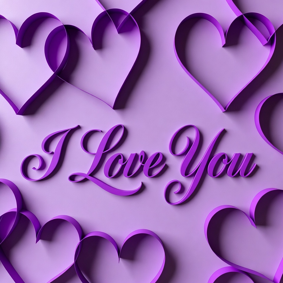 Love message with purple hearts on background Love message with purple hearts on background