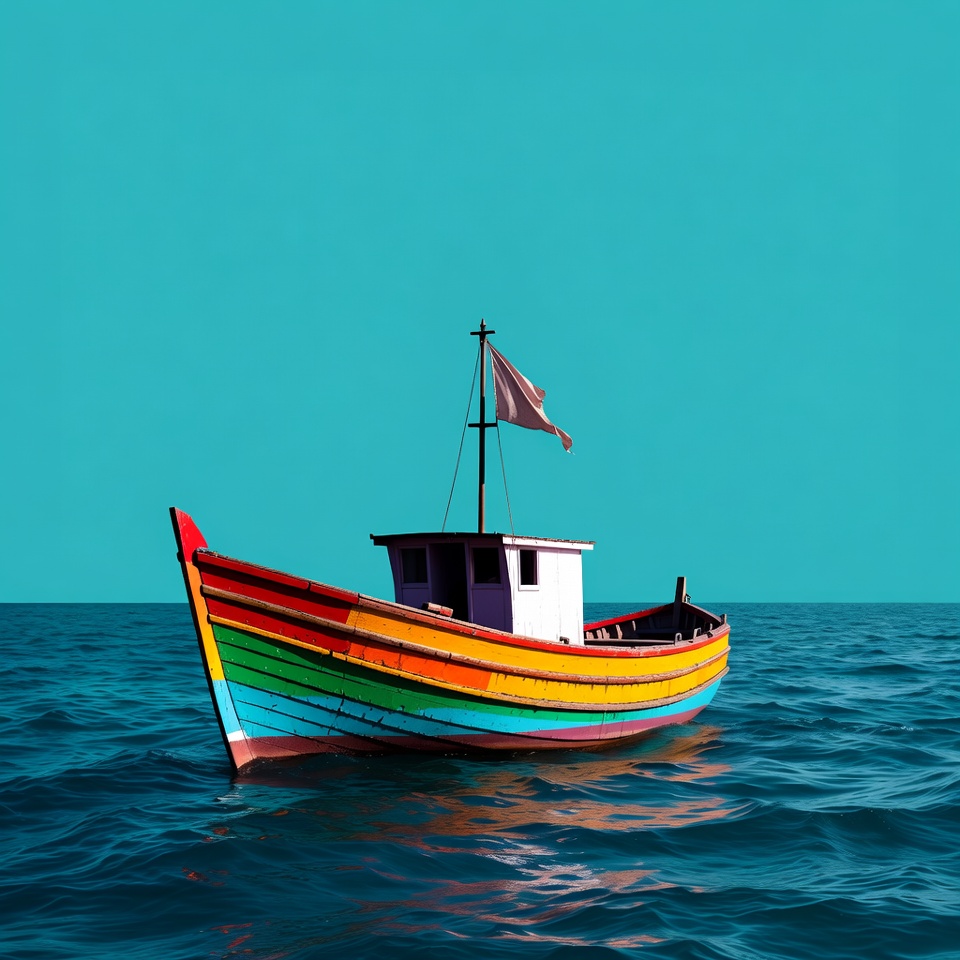 Colorful boat in blue water Colorful boat in blue water