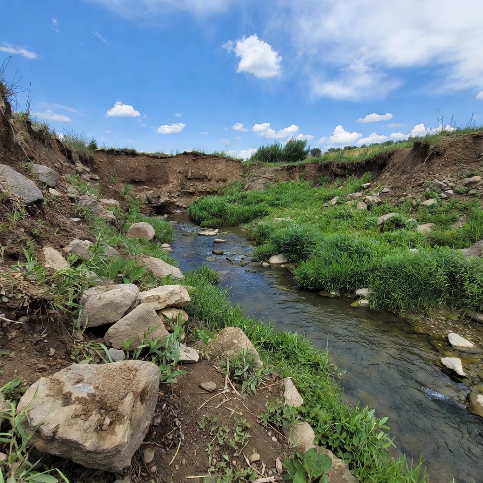 Stream flows through rocky terrain Stream flows through rocky terrain