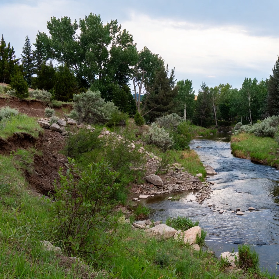 Stream flowing through green landscape Stream flowing through green landscape