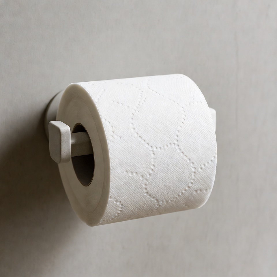 Roll of toilet paper on holder Roll of toilet paper on holder