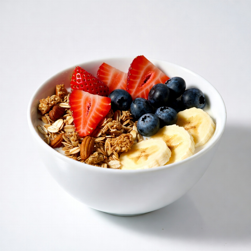 Healthy breakfast bowl with fruits and granola Healthy breakfast bowl with fruits and granola