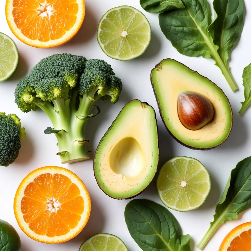 Fresh fruits and vegetables on white background Fresh fruits and vegetables on white background