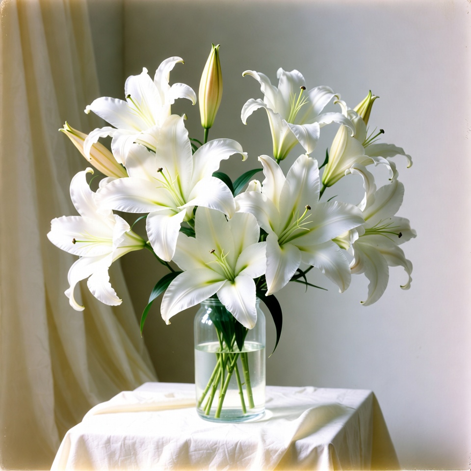 White lilies in a glass vase White lilies in a glass vase