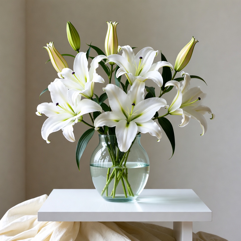 Bouquet of white lilies in a vase Bouquet of white lilies in a vase
